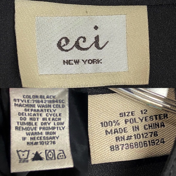 ECI New York Black Dress Size 12 Roll-Tab Sleeves - Picture 7 of 7